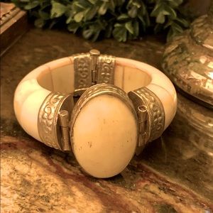Vintage Bone Hinged Bangle Bracelet Unique Retro